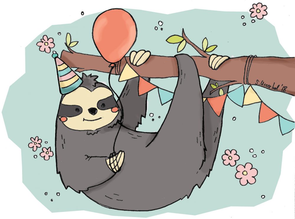 Ein Faultier zum Geburtstag? Warum nicht! Oder wenigstens ein Ausmalbild!
